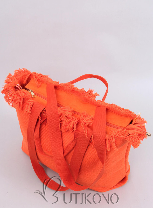 Pomerančová plážová taška s třásněmi
