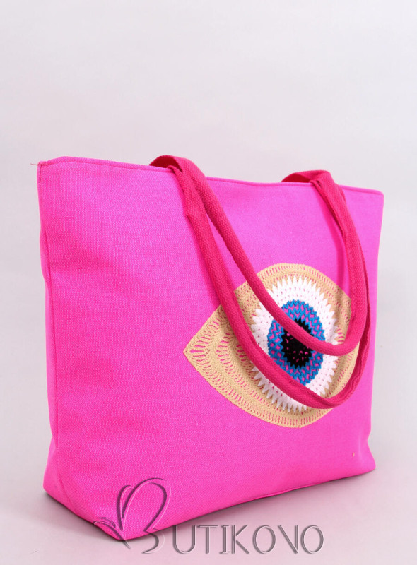 Neonově růžová plážová taška EYE