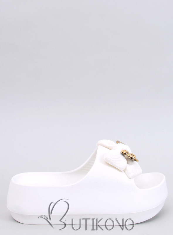 Bílé dámské gumové pantofle s mašlí