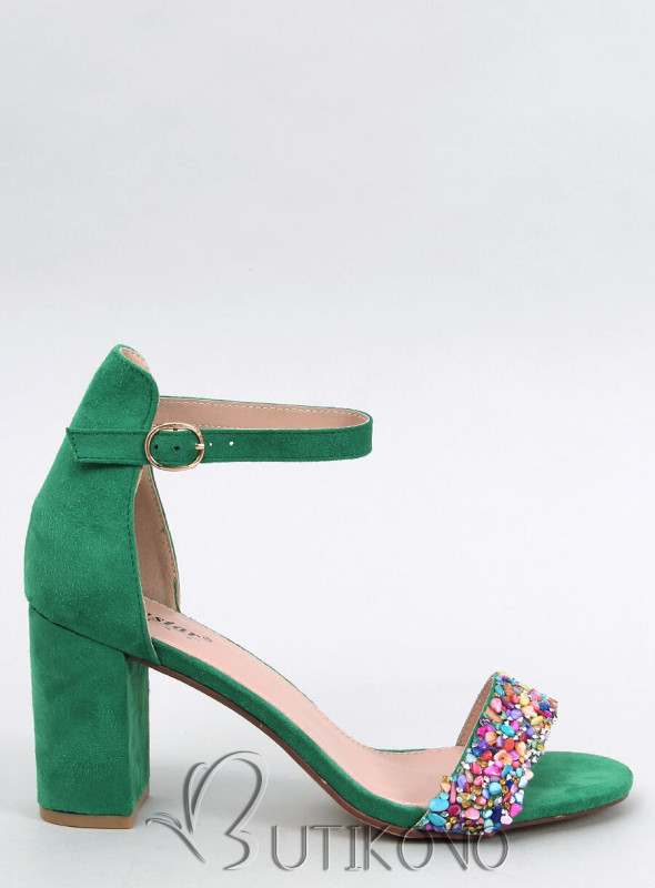 Zelené vysoké sandály s barevnými kamínky