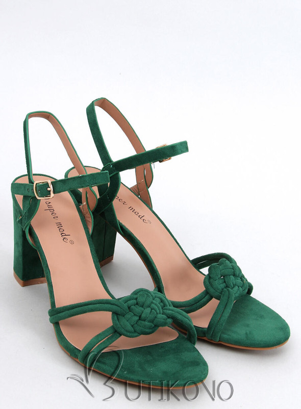 Tmavě zelené semišové sandály na podpatku