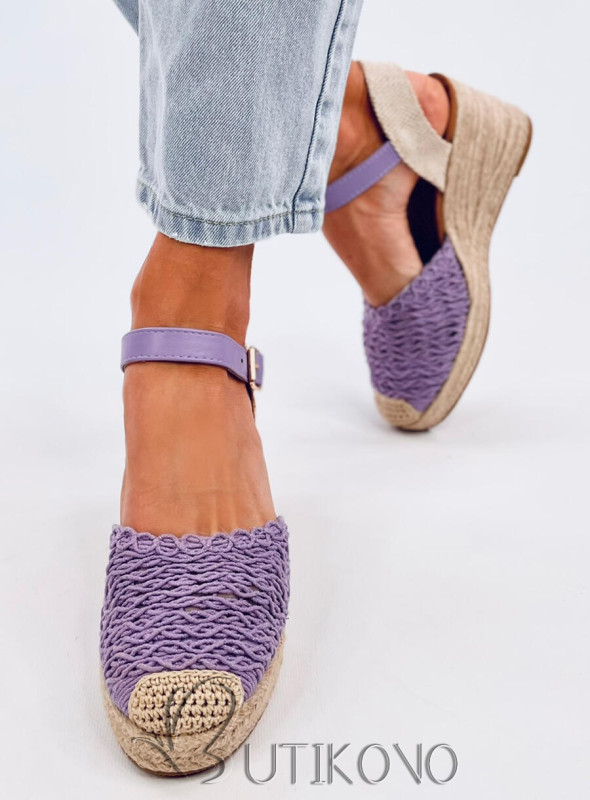Sandály - espadrilky na klínovém podpatku lila