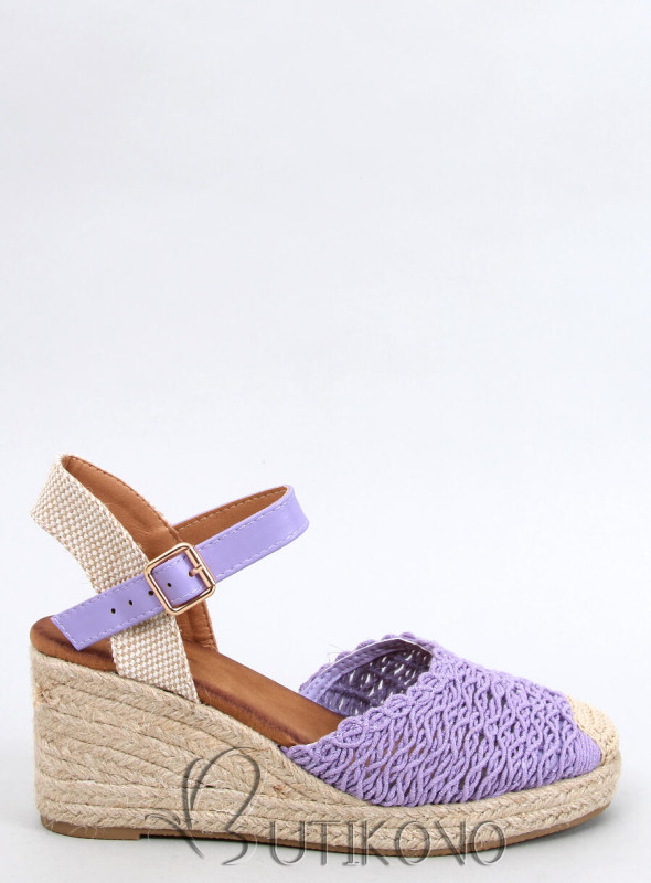 Sandály - espadrilky na klínovém podpatku lila