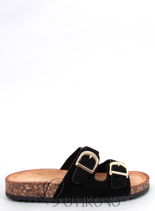 Semišové pantofle s korkovou podrážkou černé