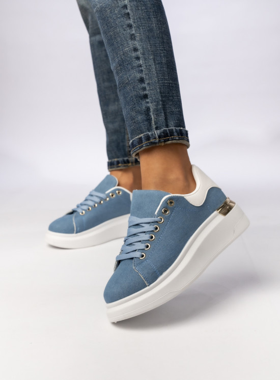 Jeans modré plátěné tenisky na platformě