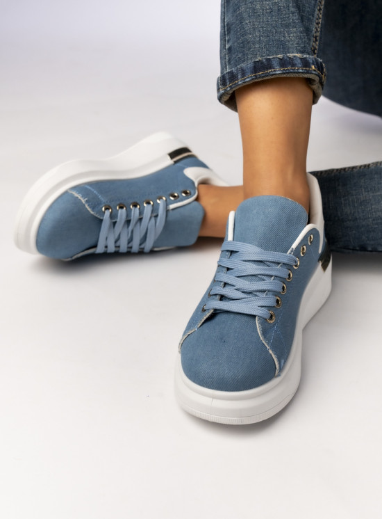Jeans modré plátěné tenisky na platformě