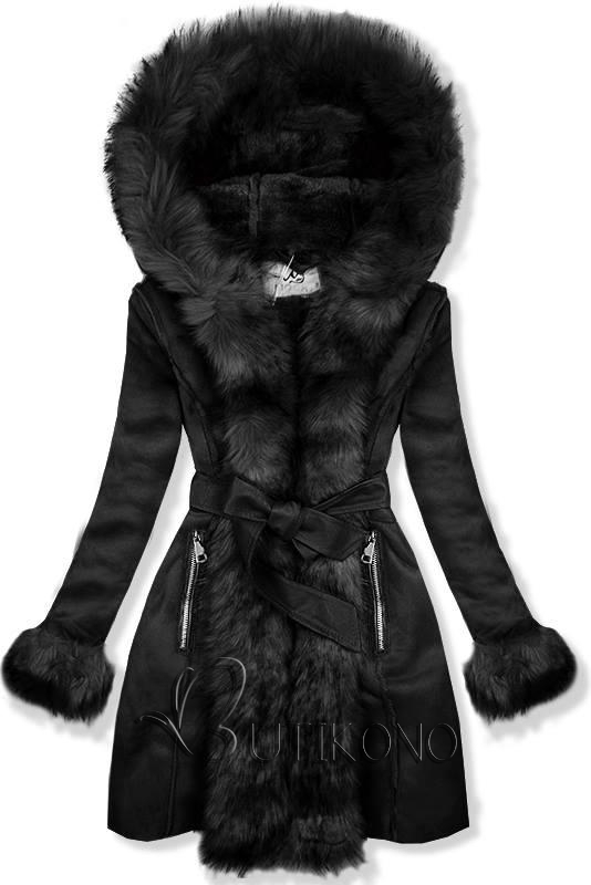 Černý kožešinový kabátek