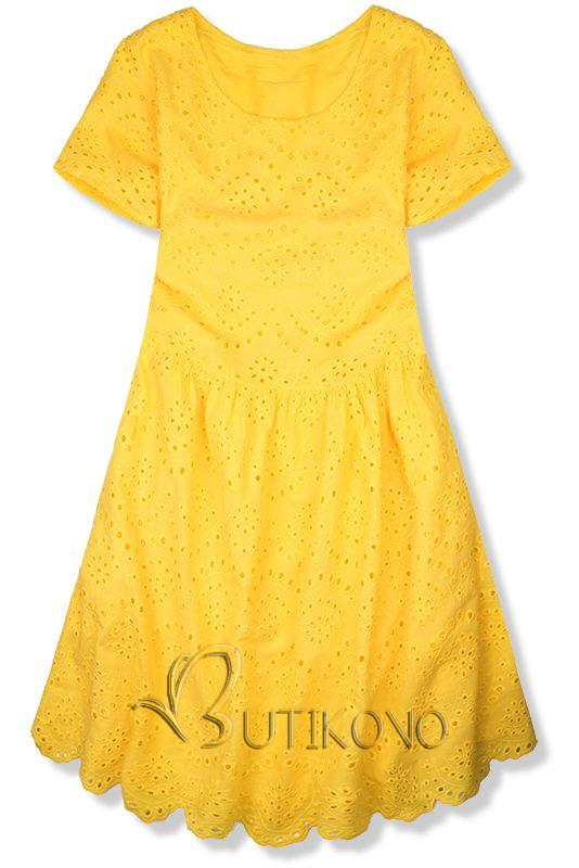 Žluté oversized šaty z děrovaného materiálu