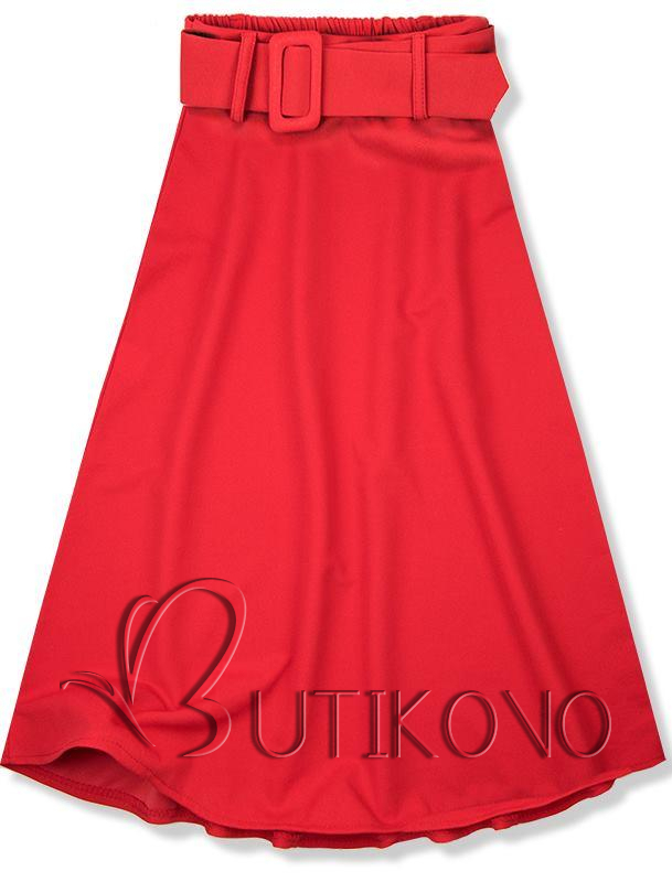 Červená midi sukně s opaskem
