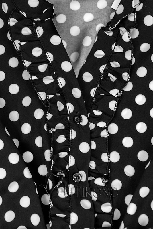 Černo-bílé puntíkované midi šaty
