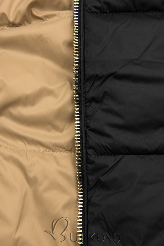 Černá-hnědobéžová oboustranná bunda s kapucí