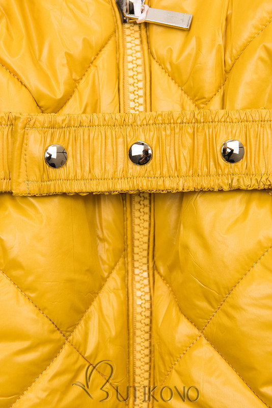 Žlutá lesklá zimní bunda s páskem