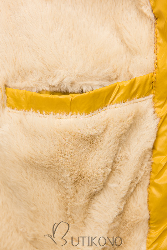 Žlutá lesklá zimní bunda s páskem