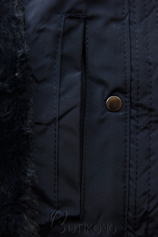 Tmavě modrá zimní bunda s velkou kapucí