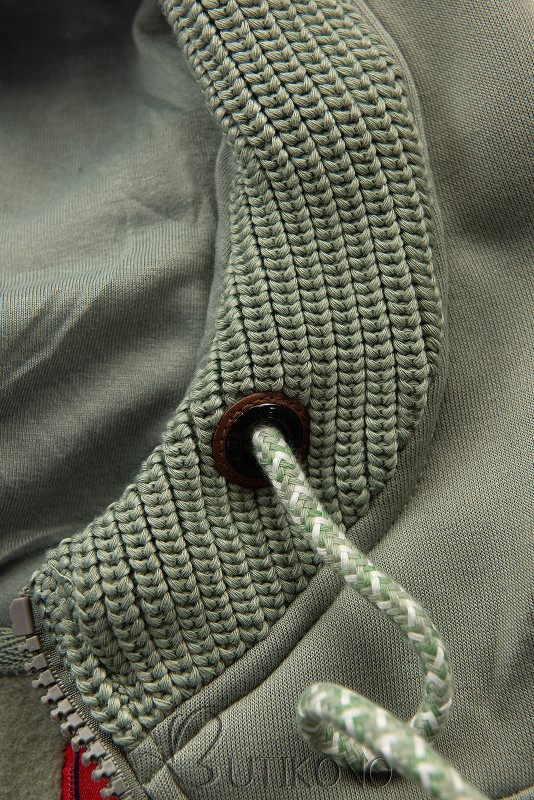 Olivově zelená mikina s ozdobným pletením
