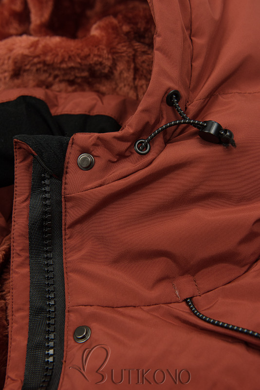 Hnědočervená dlouhá bunda na zimu