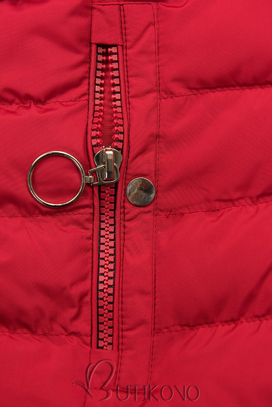 Červená prošívaná bunda s plyšovou podšívkou