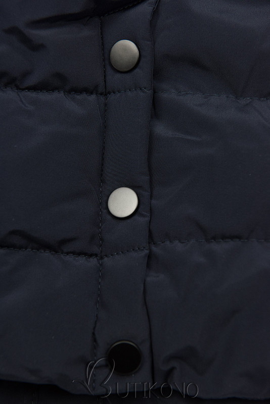 Tmavě modrá zimní prošívaná bunda s kapucí