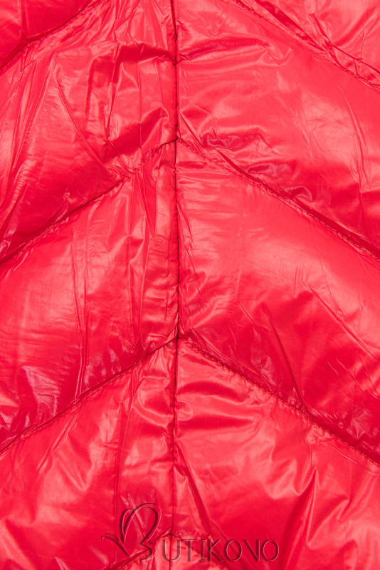 Červená/béžová lesklá bunda s páskem