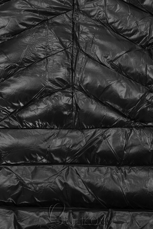Černá/černá lesklá bunda s páskem