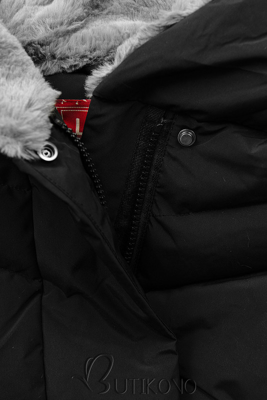 Černá prošívaná zimní bunda s plyšem