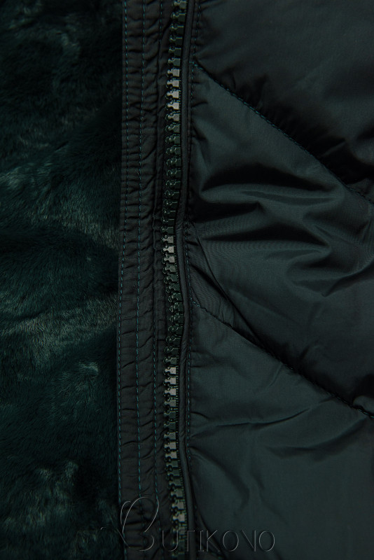Tmavě zelená prošívaná zimní bunda s odepínatelnou kapucí