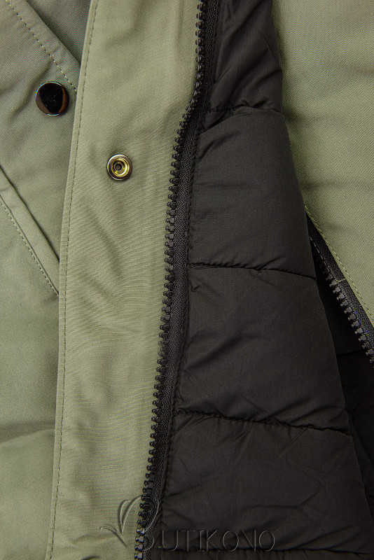 Oboustranná zimní bunda s kožešinou olivová/černá