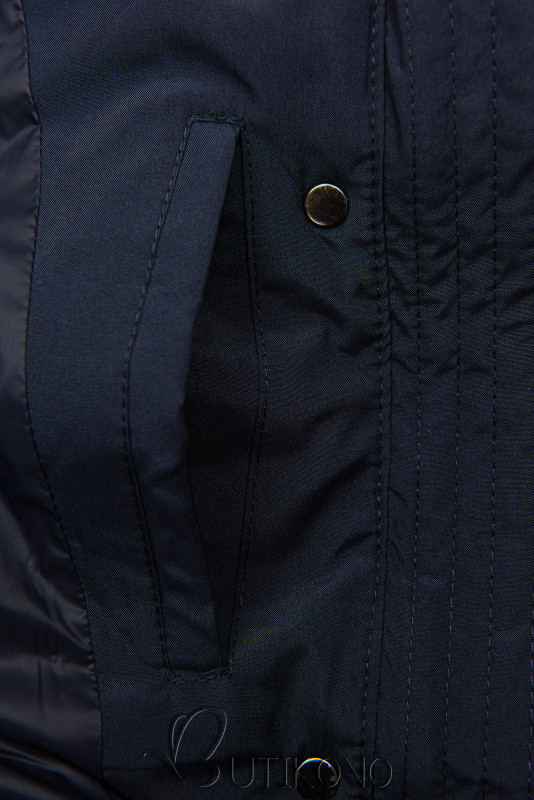 Tmavě modrá zimní bunda tvarovaná pro širší boky