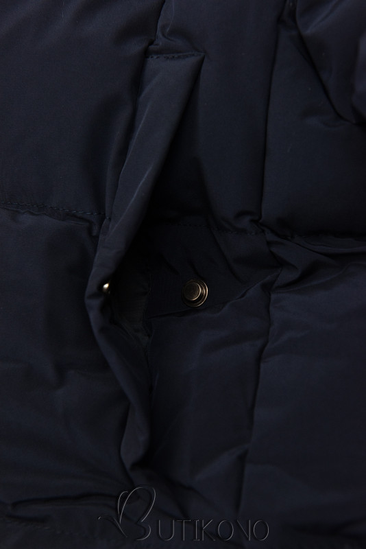 Extra teplá dlouhá zimní bunda v tmavě modré barvě