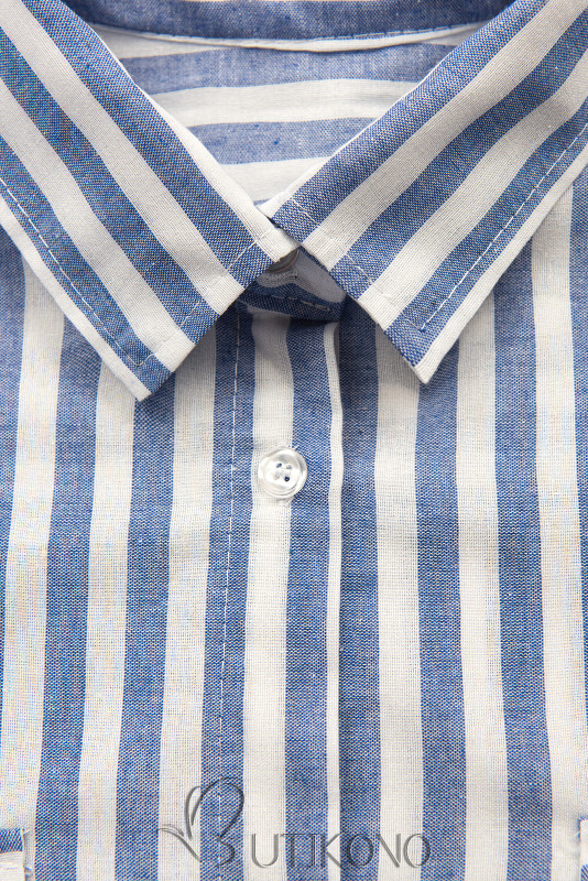 Pruhované bavlněné košilové šaty bílá/modrá