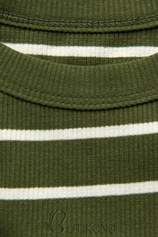 Khaki zelené pruhované šaty na ramínka