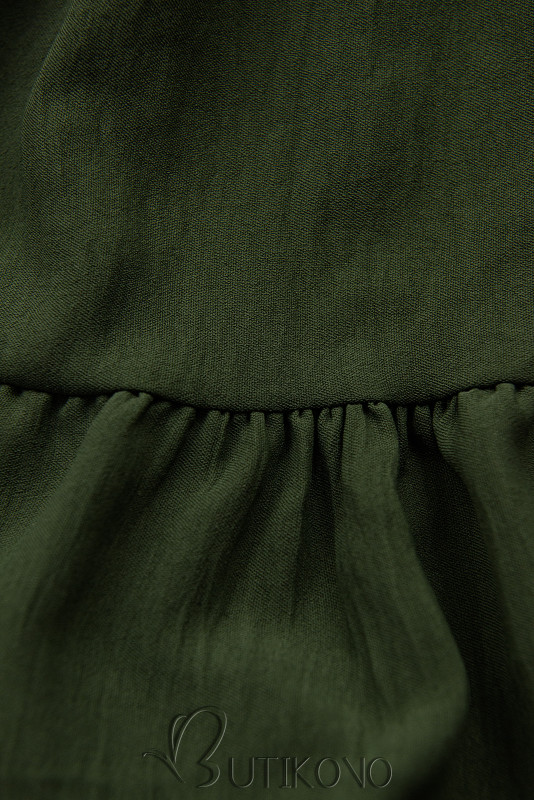Olivově zelené midi letní šaty s páskem