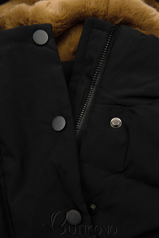 Černá zimní bunda s opaskem