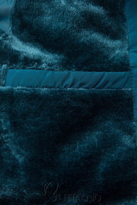 Petrolejově modrá zimní bunda s odnímatelnou kapucí