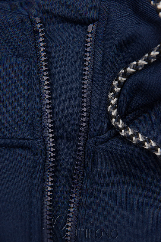 Tmavě modrá prodloužená mikina na zip