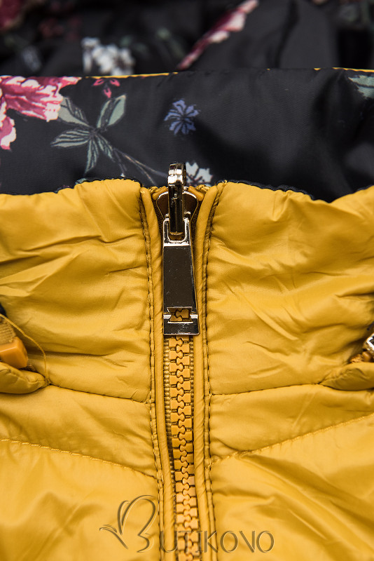 Žlutá oboustranná bunda s květinovým futrem