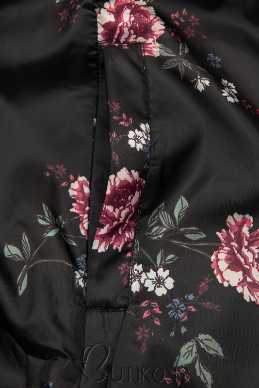 Černá oboustranná bunda s květinovým futrem