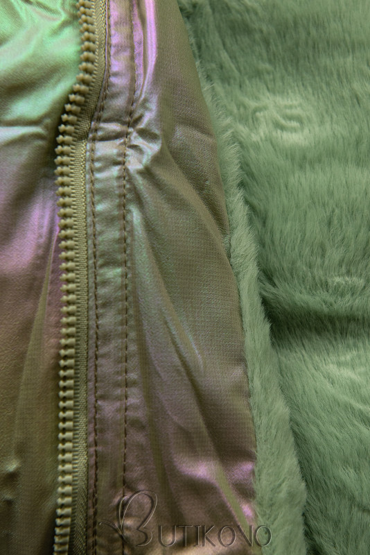 Perleťově - zelená zimní bunda