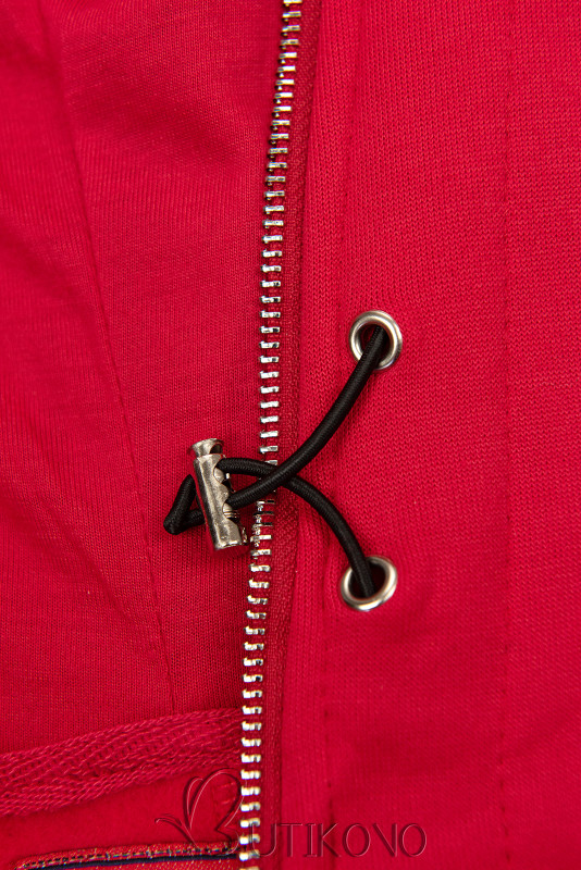 Červená mikina na zip s kapucí