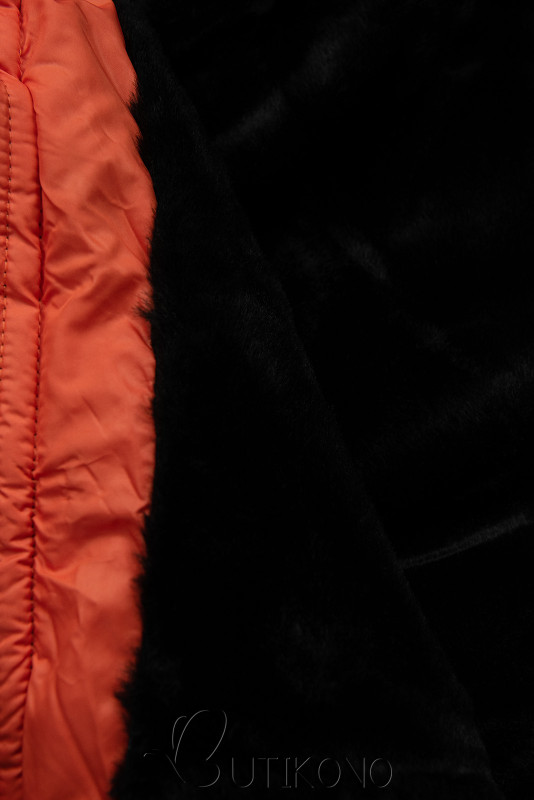 Lesklá zimní bunda černá/oranžová