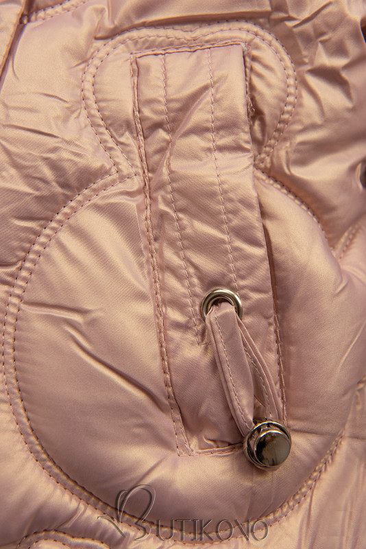 Růžová zimní dívčí bunda s kabelkou