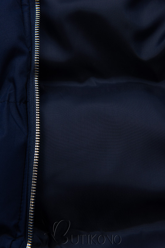 Tmavě modrá prošívaná vesta s kapucí
