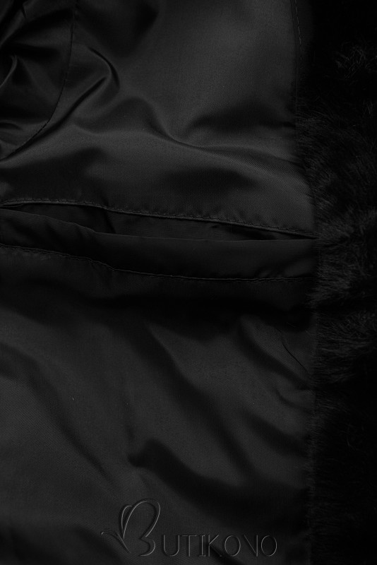 Černá prošívaná zimní bunda se stahováním v pase