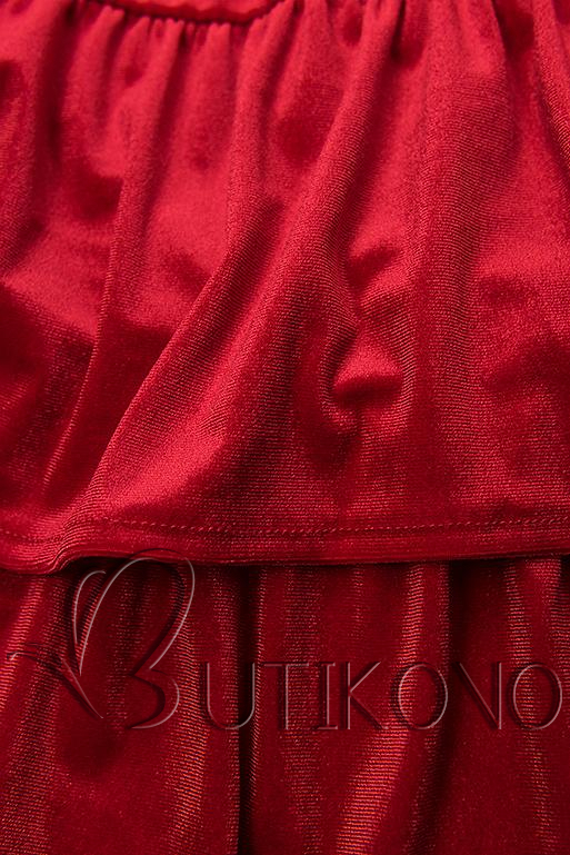 Červené sametové šaty s volány