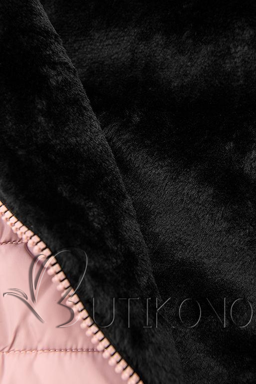 Růžová prošívaná bunda s černou plyšovou podšívkou