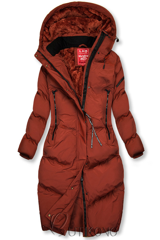 Hnědočervená dlouhá bunda na zimu