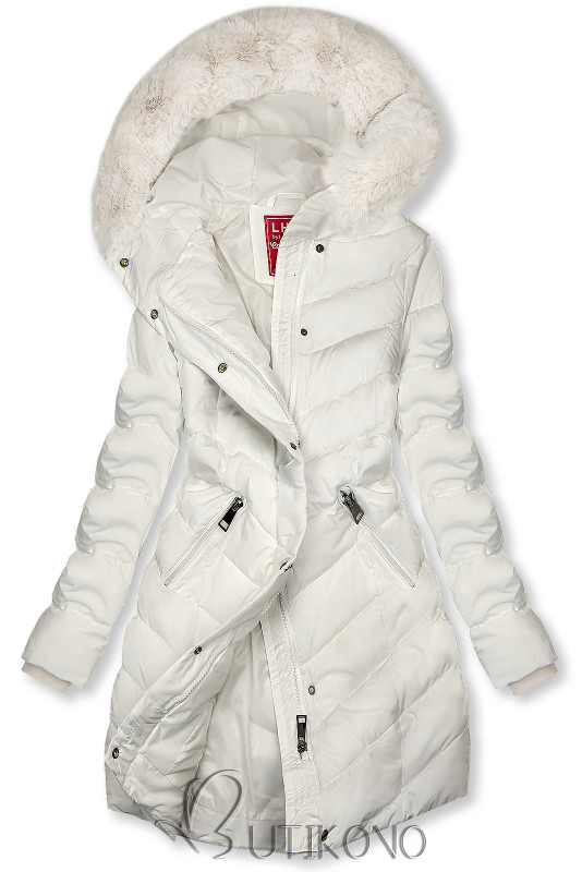 Krémově bílá zimní bunda tvarovaná pro širší boky