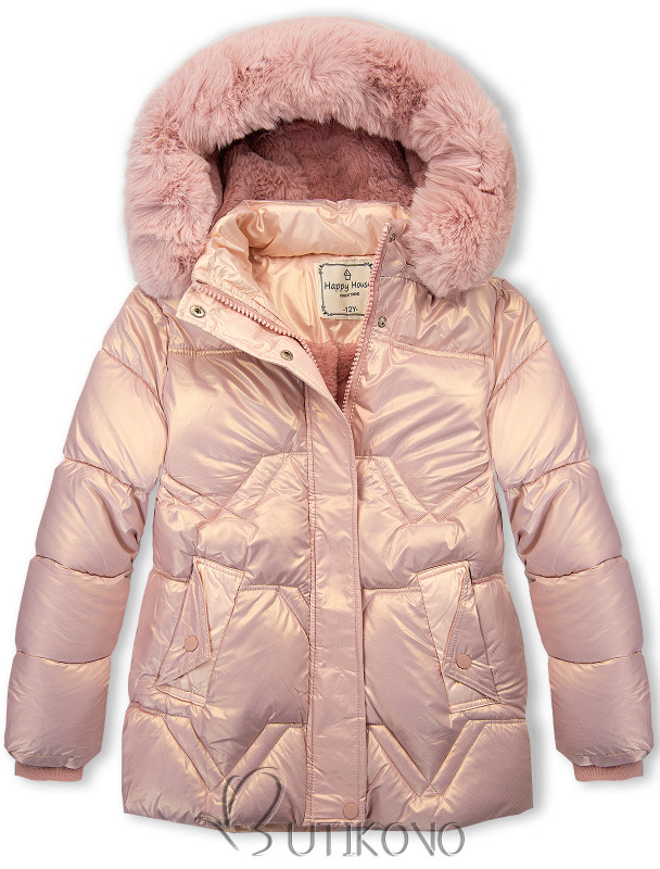 Růžová dětská bunda s odnímatelnou kapucí