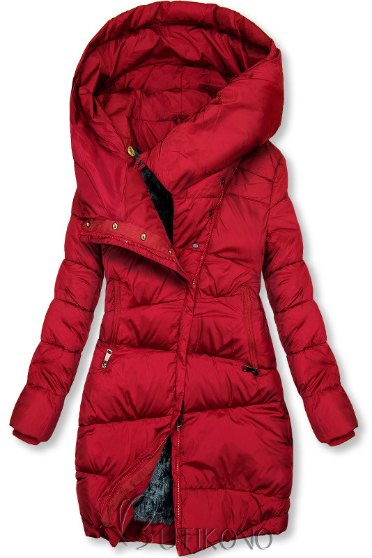 Červená zimní bunda s vysokým límcem