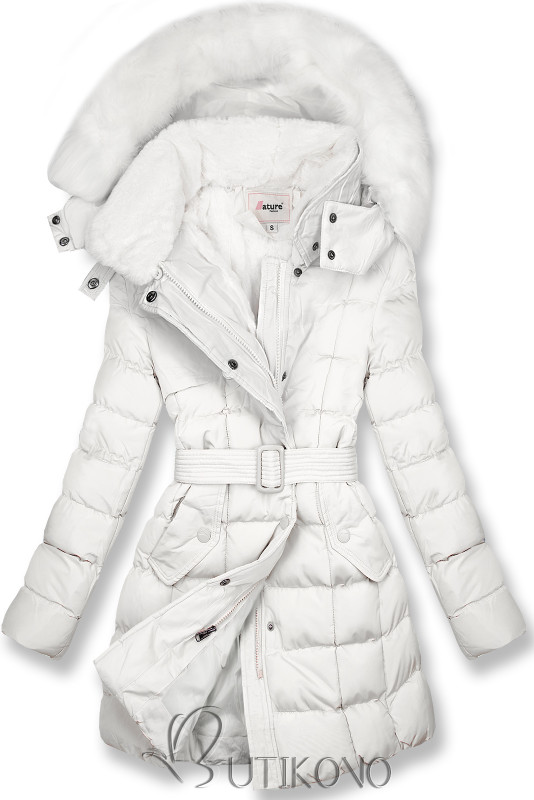 Bílá zimní bunda s plyšovým límcem